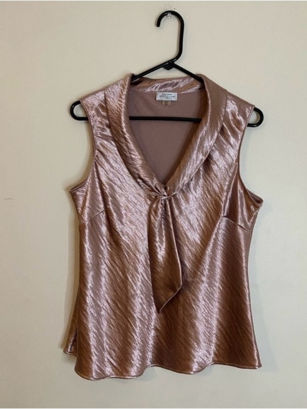 Rose Satin metallic Tie-Neck Sleeveless Top